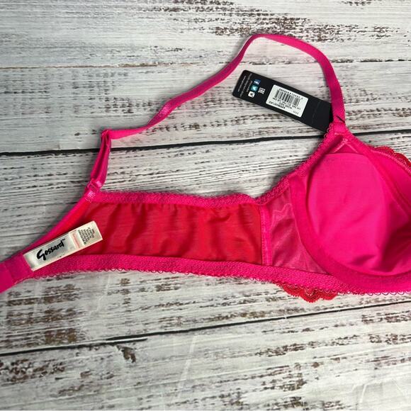 Gossard 34A Superboost Lace Padded Plunge Bra Rose Red Pink Underwire Mesh - Picture 12 of 14